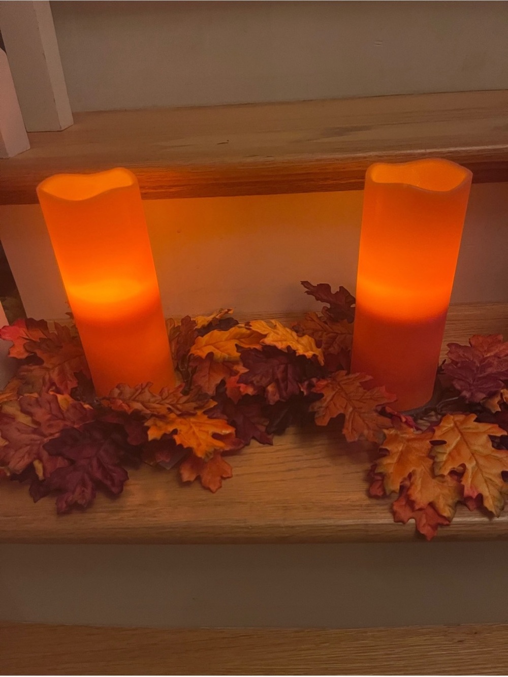 Fall LED candles with leaf candle rings.